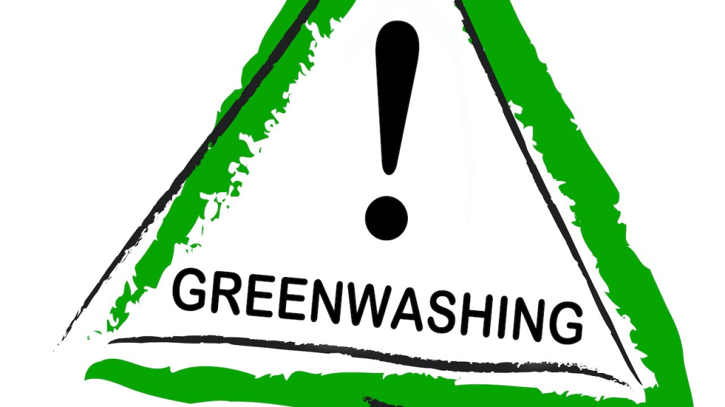 Schild, das vor Greenwashing warnt