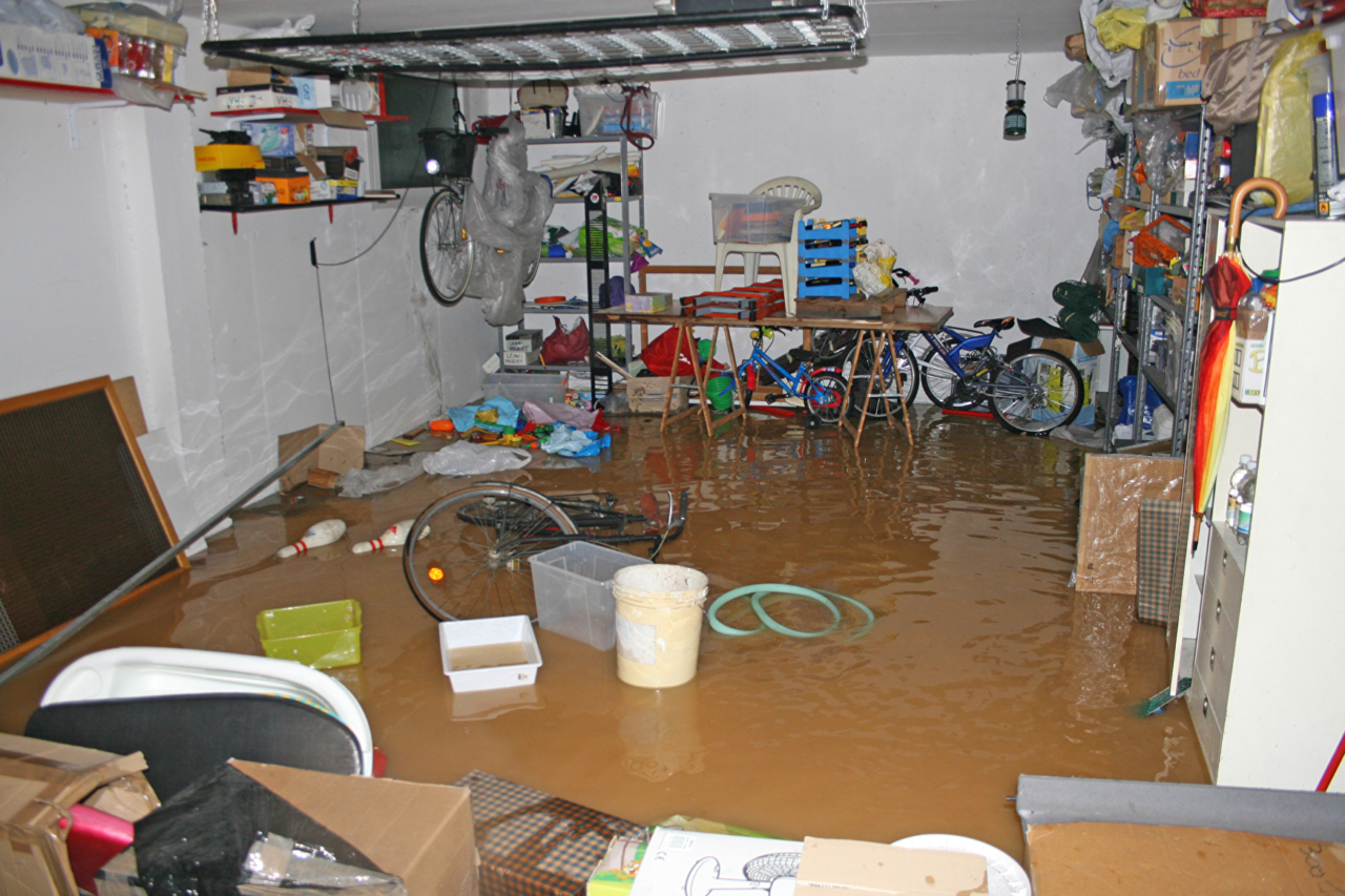 Garage mit Fahrrad und Boxen bei Hochwasser