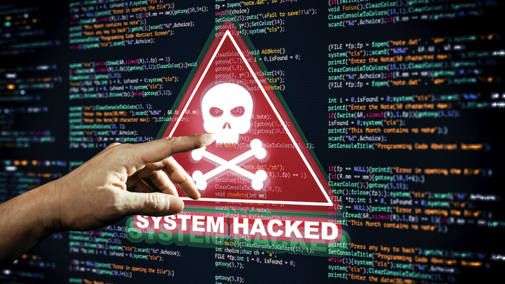 Symbol "System hacked" auf Monitor