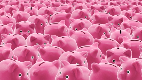 Large group of pink piggy banks