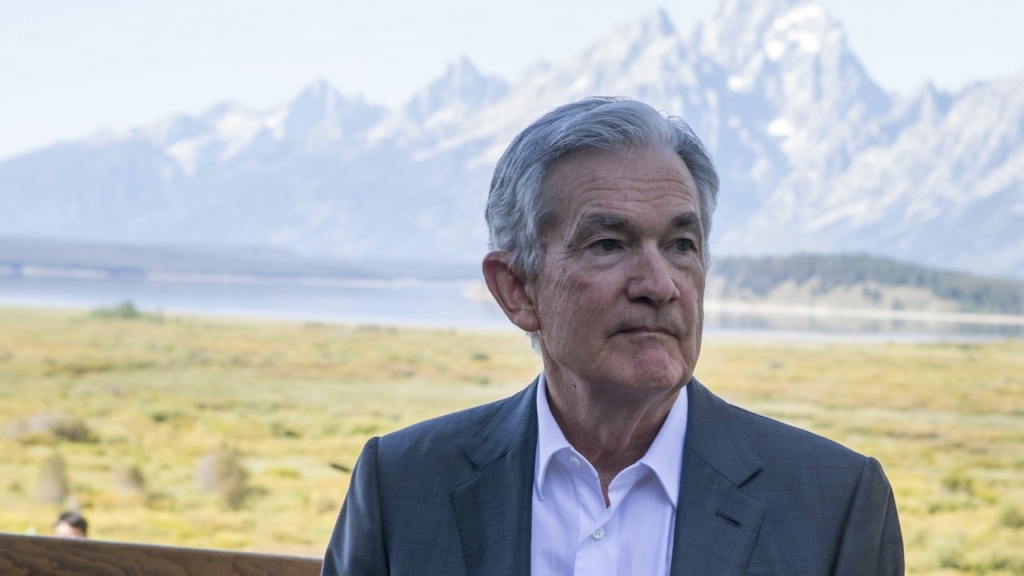 Federal Reserve Chairman Jerome Powell takes a break outside of Jackson Lake Lodge during the Jackson Hole Economic Symposium near Moran in Grand Teton National Park, Wyo., Friday, Aug. 25, 2023. (AP Photo/Amber Baesler)