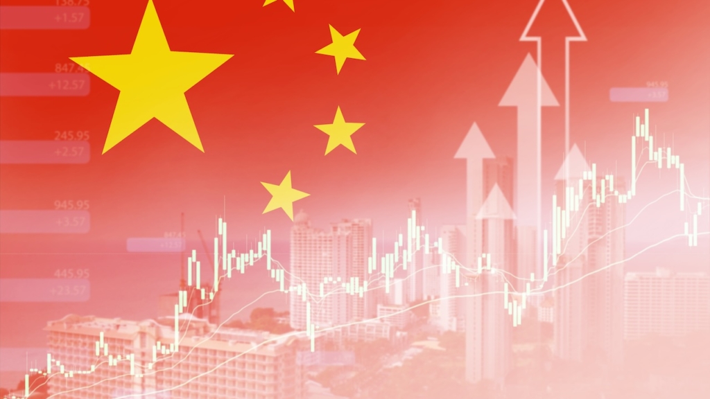 China flag background, China Business arrow up and Financial and