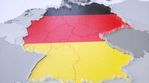 Deutschlandkarte mit Grenzzaun in Europa, 3D Rendering