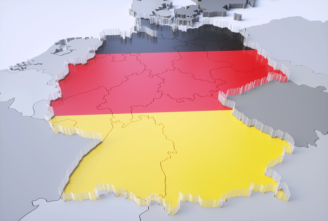 Deutschlandkarte mit Grenzzaun in Europa, 3D Rendering